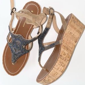 Anthropologie Beaded Cork Sandals